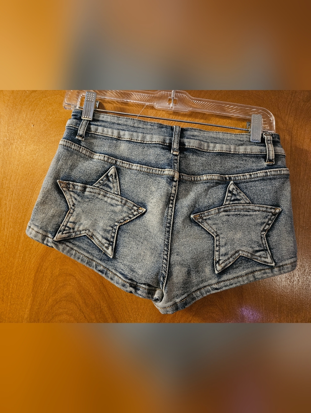 ROMWE Washed Blue Denim Shorts with Star Patch Pockets